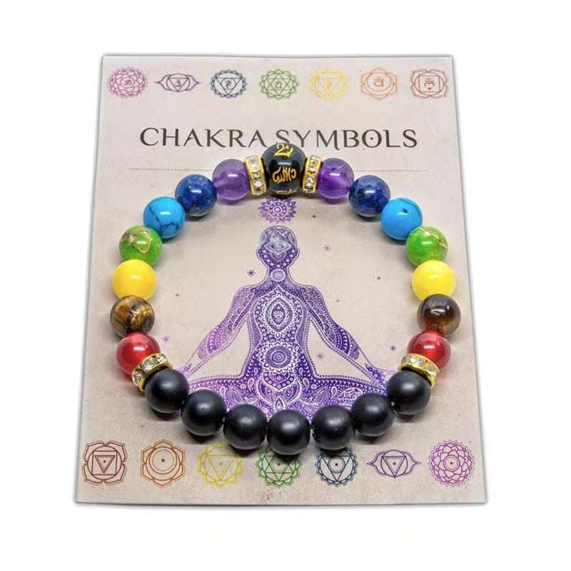 7 Chakra Bracelet with Meaning Card Natural Crystal Healing
