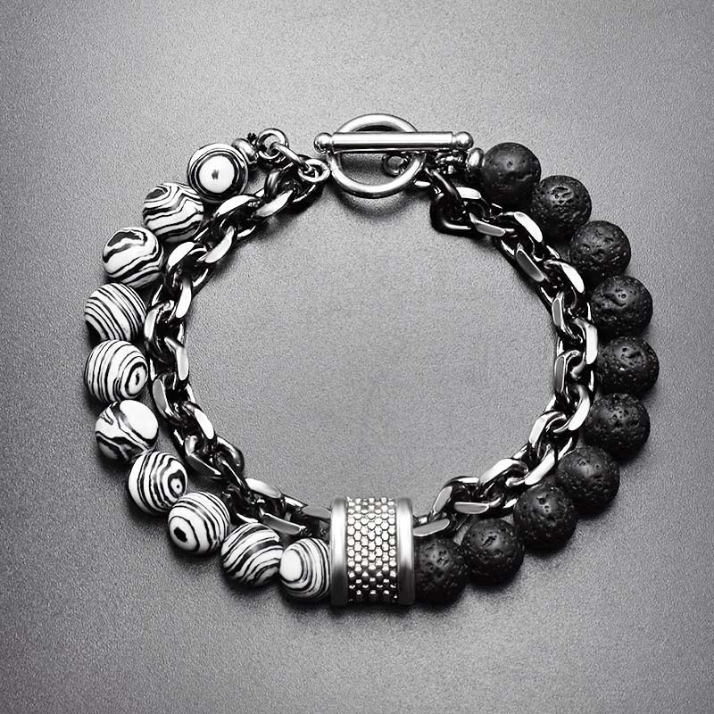 Natural Stone layered Alloy Chain Bracelet